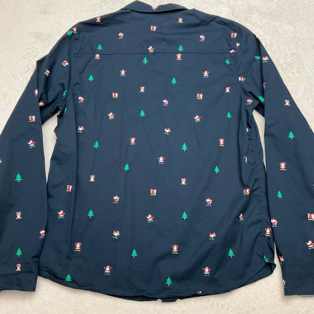 H&M Skateboard Santa Christmas Holiday Navy Long Sleeve Button Down Shirt - Picture 3 of 8